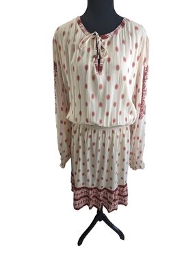 Fat Face Cream and Rust Devin Bandana Boho Tie-Neck Long-Sleeve Dress Size 20